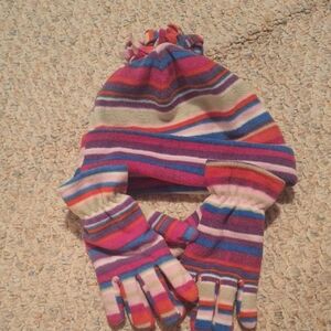 Colorful Striped Kids Hat and Gloves Set